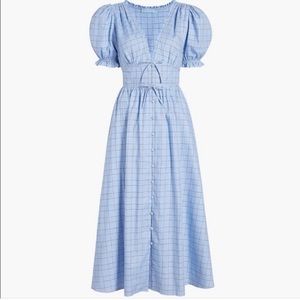 HILL HOUSE Sabrina Midi Nap Dress check blue M EUC bows